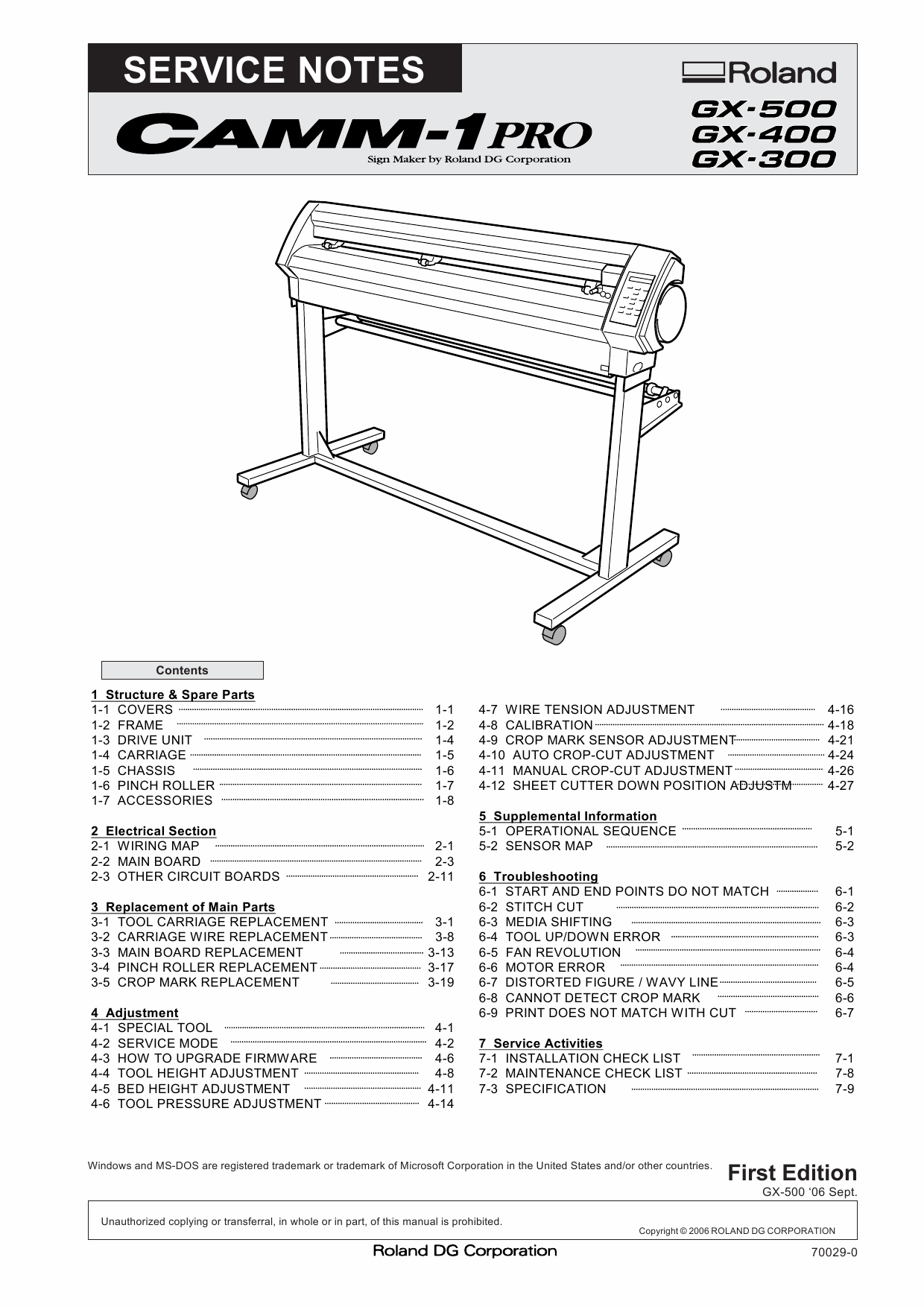 Roland CAMM-1-Pro GX 500 400 300 Service Notes Manual-1